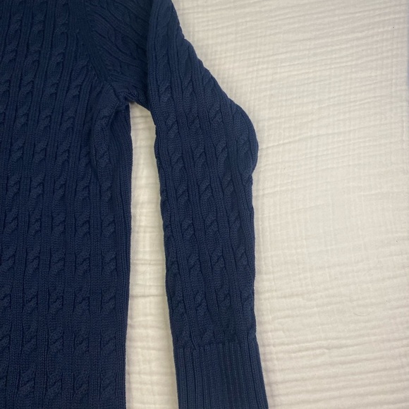 LL Bean Double Cable Knit Button Up Cardigan Sweater Size Large Navy Blue - Picture 4 of 16